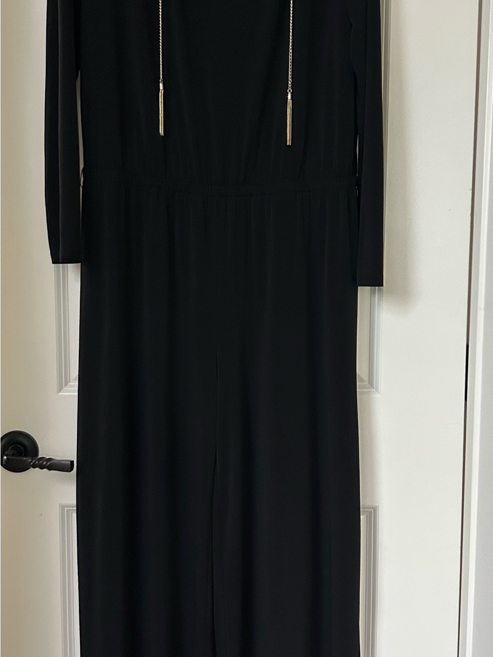 Michael Kors Black Long-Sleeve Jumpsuit with Gold Tassel Accents